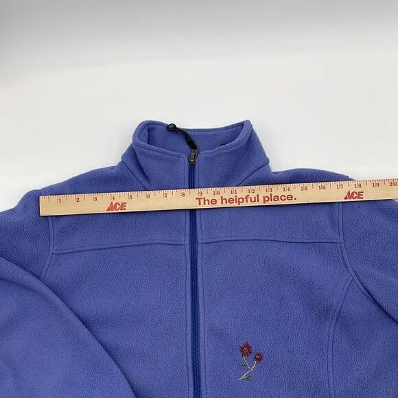 Periwinkle LL bean fleece jacket with embroidered flowers - Picture 10 of 13